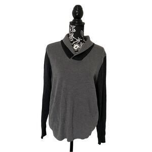 Thomas Dean 100% Extra Fine Merino Wool Shawl Collar Sweater Gray Black Small